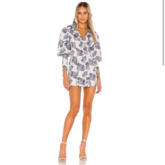 Majorelle Blue Floral Donnie Mini Blazer Dress in French Blue x Revolve - Picture 2 of 9